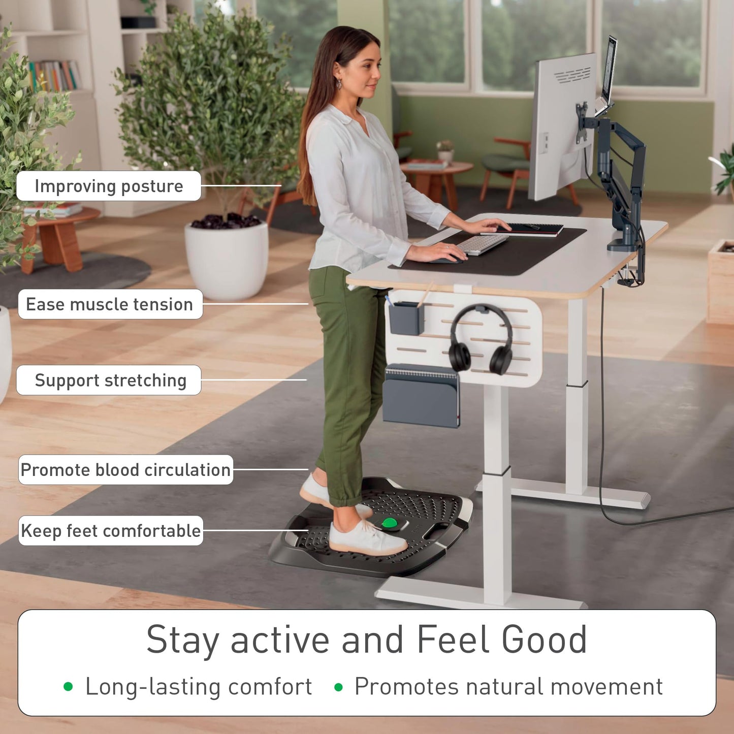 Leitz Ergonomic Anti Fatigue Mat for Standing Desk – PU Foam Cushioned, Non-Scratch, Wipeable, Fatigue Relief, Textured Mat for Home