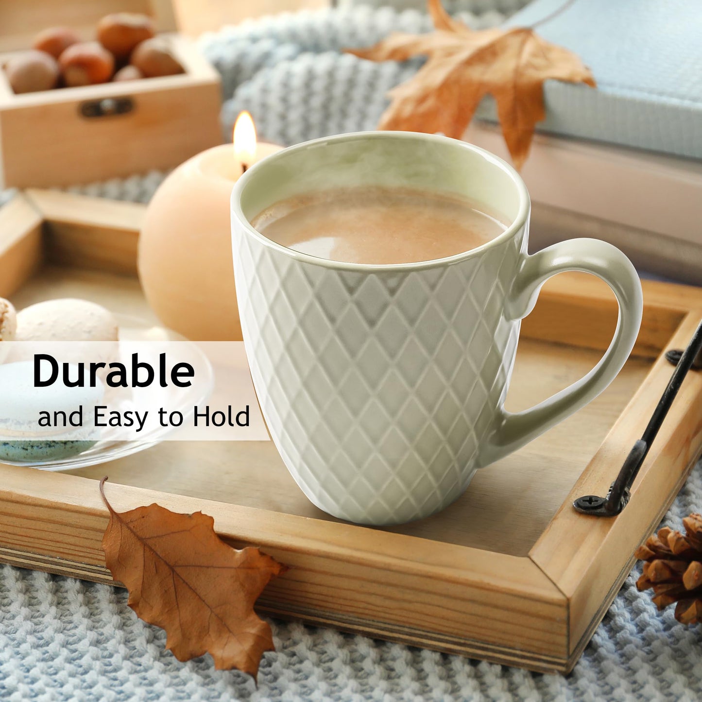 MIAMIO  6 x 400 ml  Coffee Mug Set/Mug - Modern Ceramic Mug Matt - Coffee Mug Large - Palmanova Collection (Green)