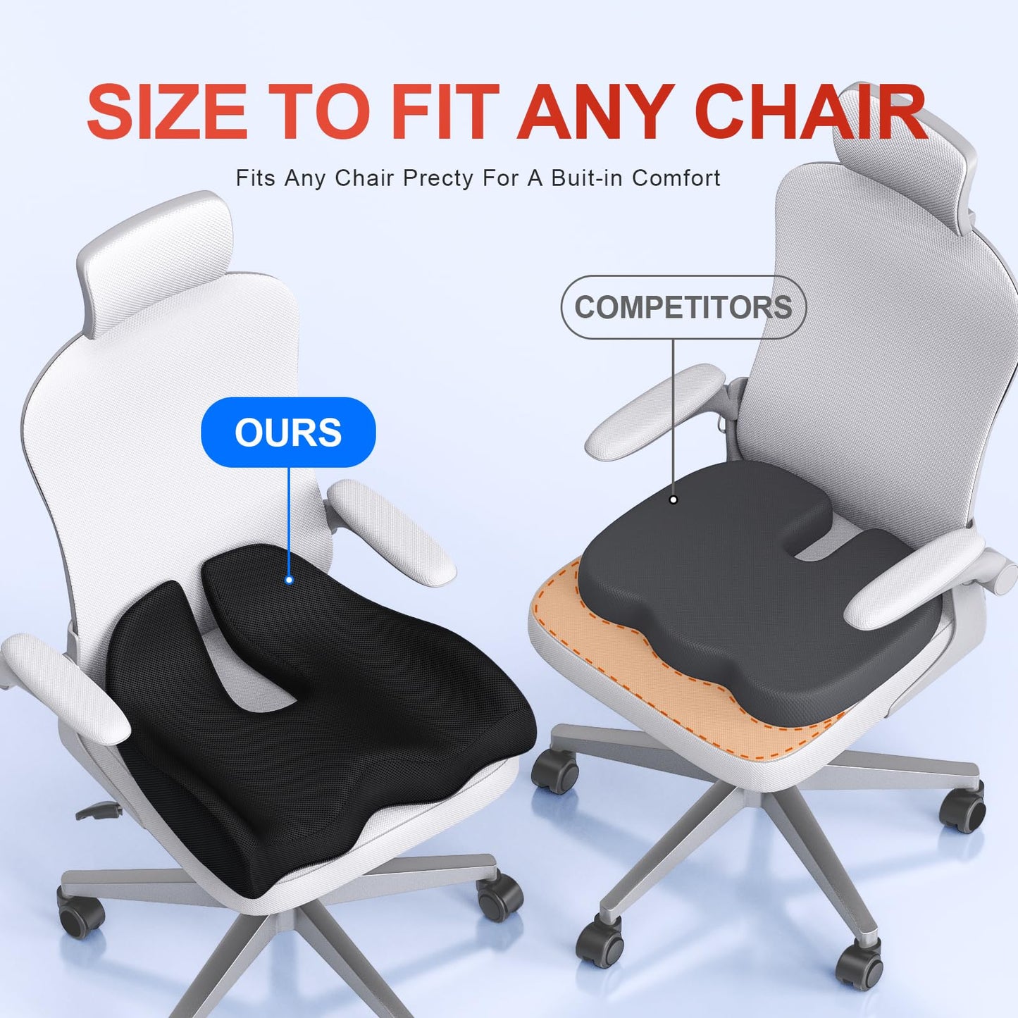 Benazcap X Large Memory Seat Cushion for Office Chair Ergonomic Cushions Pad Pillow for Pressure Relief Sciatica & Pain Relief Memory Foam for Long