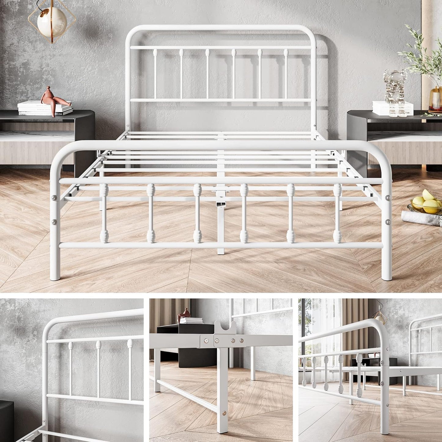 DUMEE Double Bed Frame with Headboard and Footboard Heavy Duty Mattress Foundation, No Box Spring Needed, Enhanced Mattress Support, Noise Free