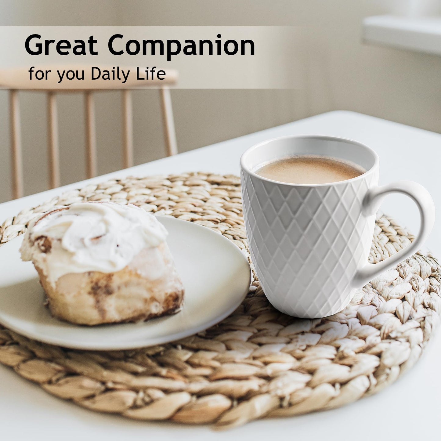 MIAMIO  6 x 400 ml  Coffee Mug Set/Mug - Modern Ceramic Mug Matt - Coffee Mug Large - Palmanova Collection (White)
