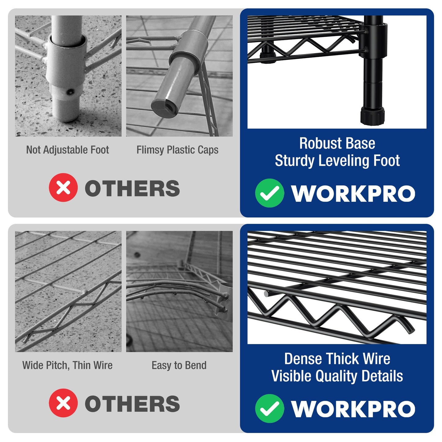 WORKPRO 4-Tier Metal Shelving Unit with 4 Hooks | Height Adjustable Storage Unit with Leveling Feet | Free Standing Shelf Units - 272KG Max-Weight |