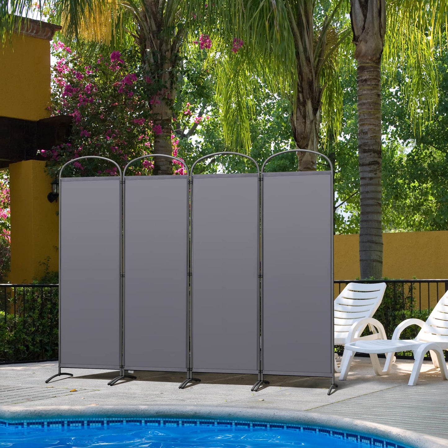 Angel Living Paravent 4 Panels Room Divider Protective Screen Wall Room Partition for Offices, Balcony, Bedroom, Outdoor Garden 224 x 182 cm Grey