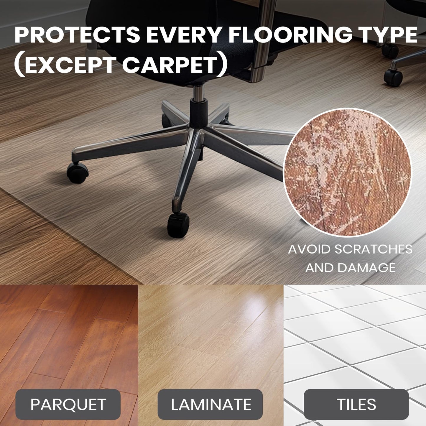 COSYLAND Anti-Slip Frosted Mat for Office Chair on Hardwood Floor - Heavy Duty Under Desk Rug for Rolling Chair - Home Office Floor Protector
