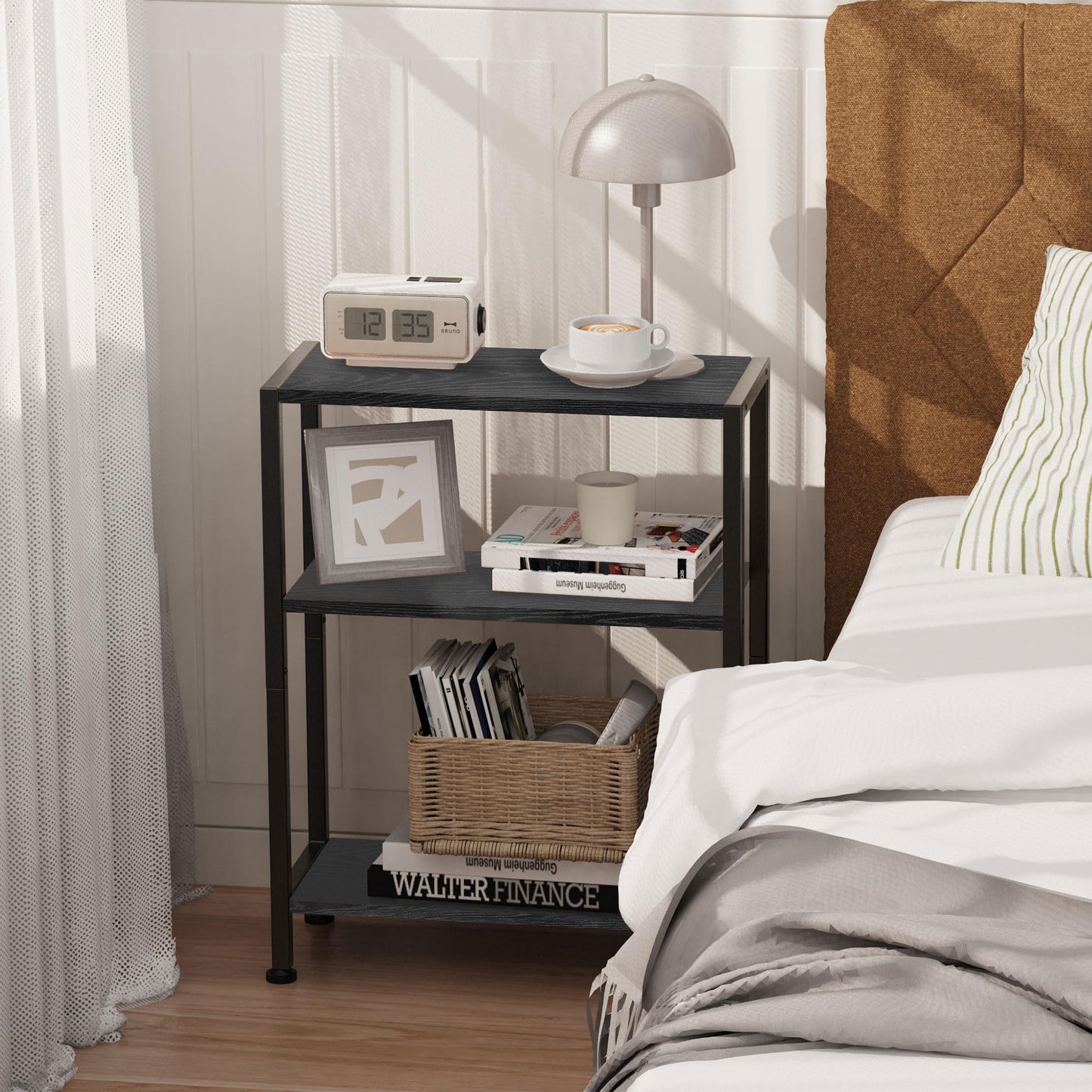 Vantimo Small Side Table, 3-Tier Thin End Table for Living Room, Narrow Bedside Table for Bedroom, Sofa, Couch (Black)
