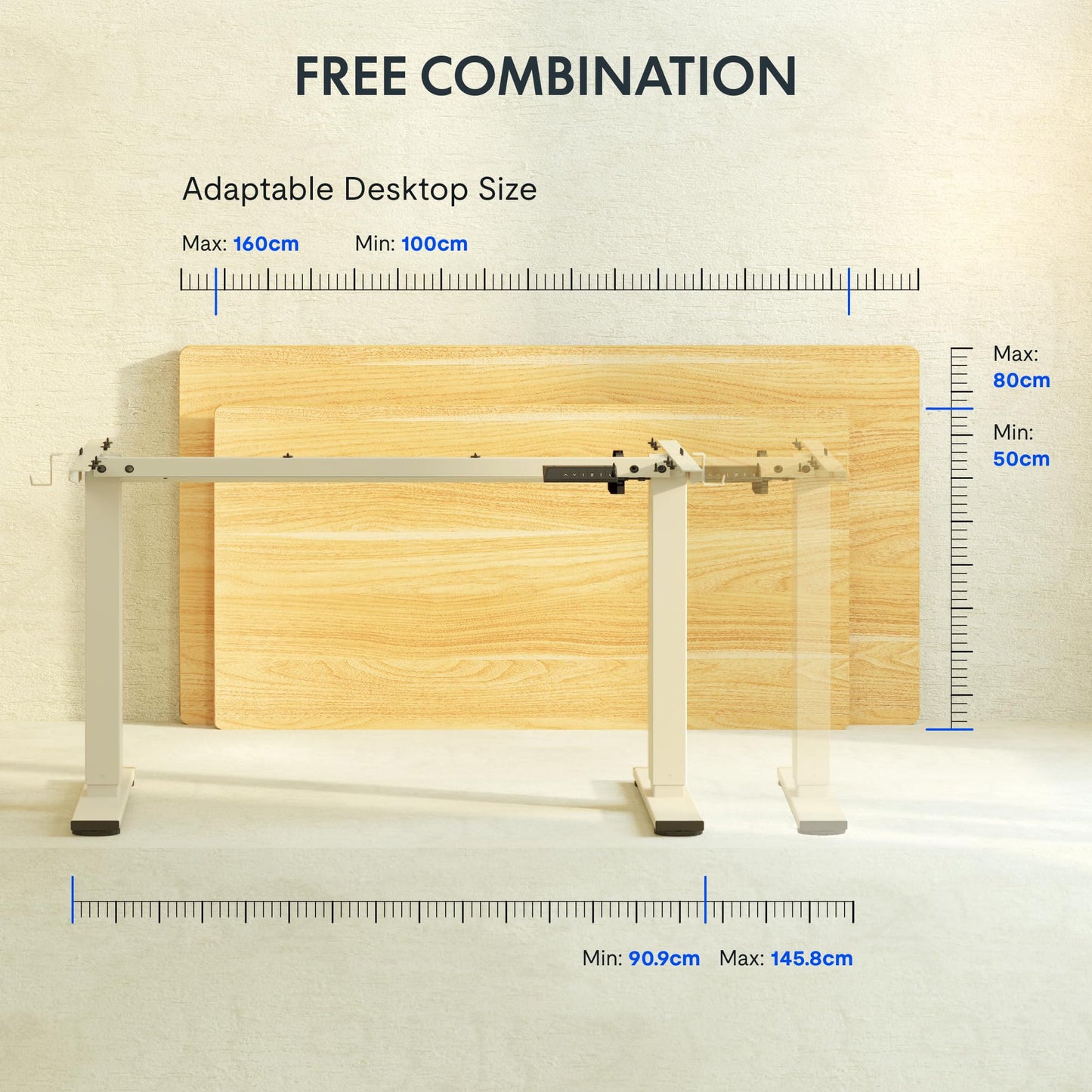 FLEXISPOT Height Adjustable Electric Standing Desk Frame Ergonomic Sit-stand Workstation with Memory Smart Panel EN1(2 Stage | Mousse White)