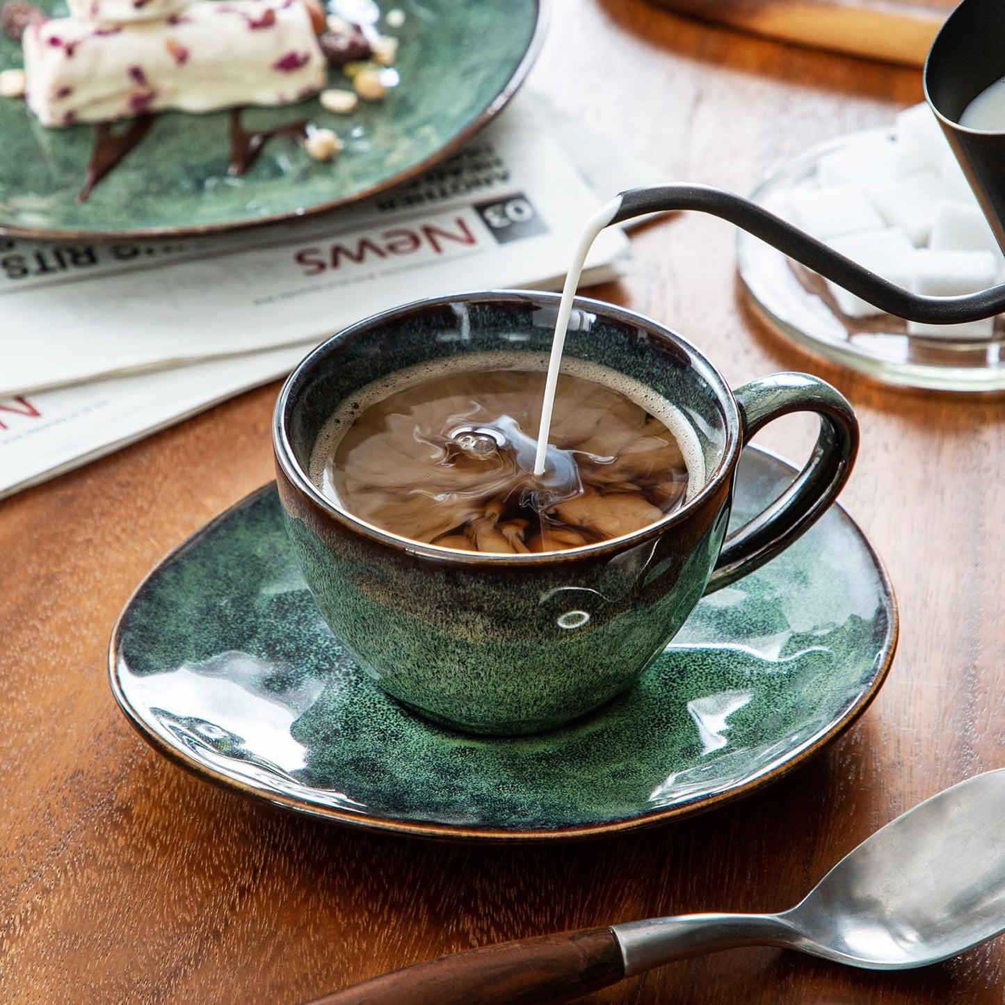 vancasso Starry Cup and Saucer Set, Ceramic Coffee Cup Set for 4 People, 270 ml Afternoon Tea Cup Set, Espresso Cup, Cappuccino Cup, Suitable for All