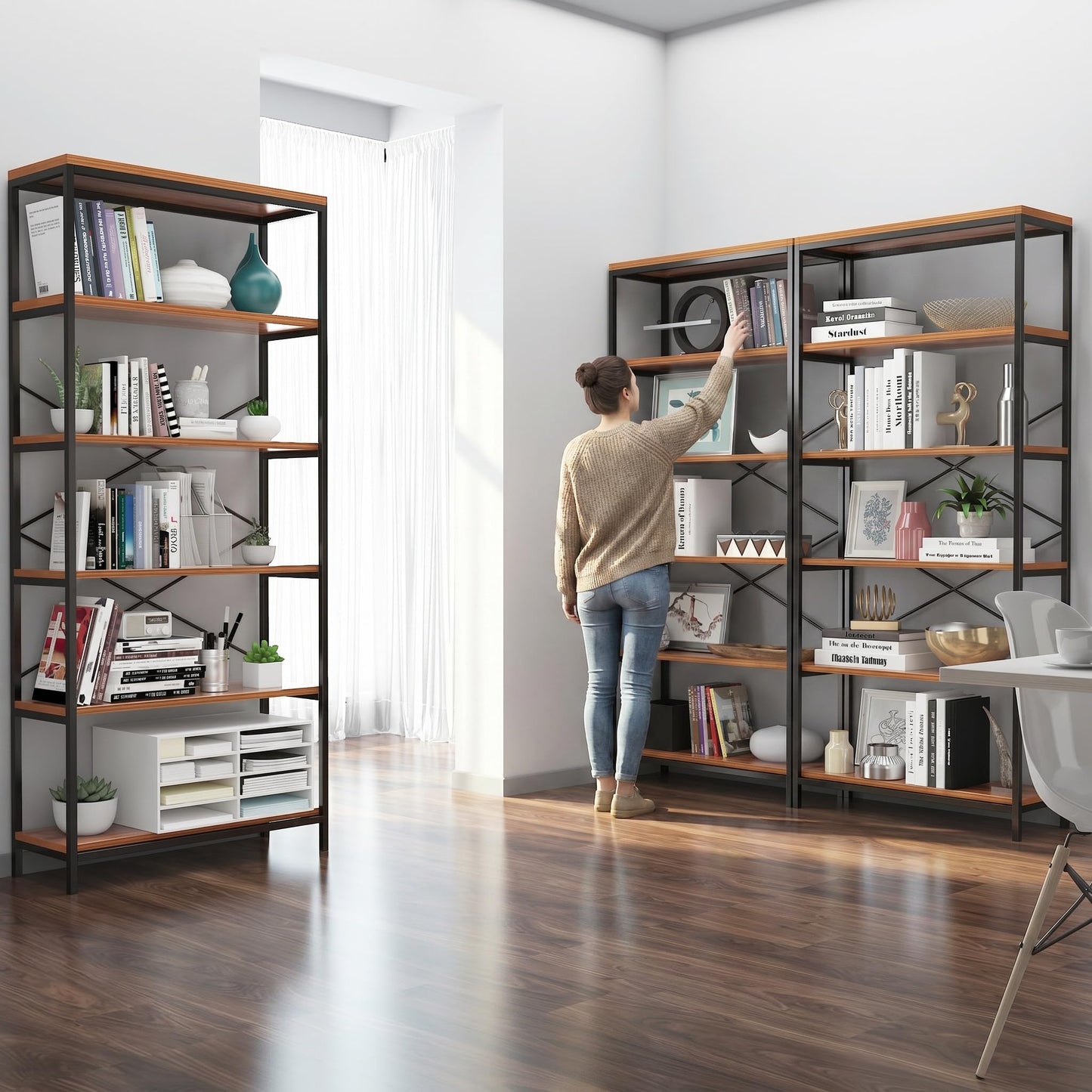 Himimi 5 Tier Industrial Bookshelf, Vintage Standing Storage Shelf, Display Shelving Units, Tall Bookcase
