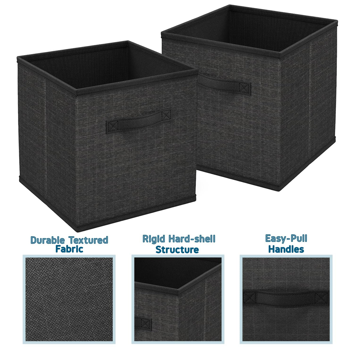 Nestl Cube Storage Bins, Foldable 6 Cube Storage Organizer Bins, Fabric Storage Cubes, Storage Basket with Handles, Black Closet Storage Bins