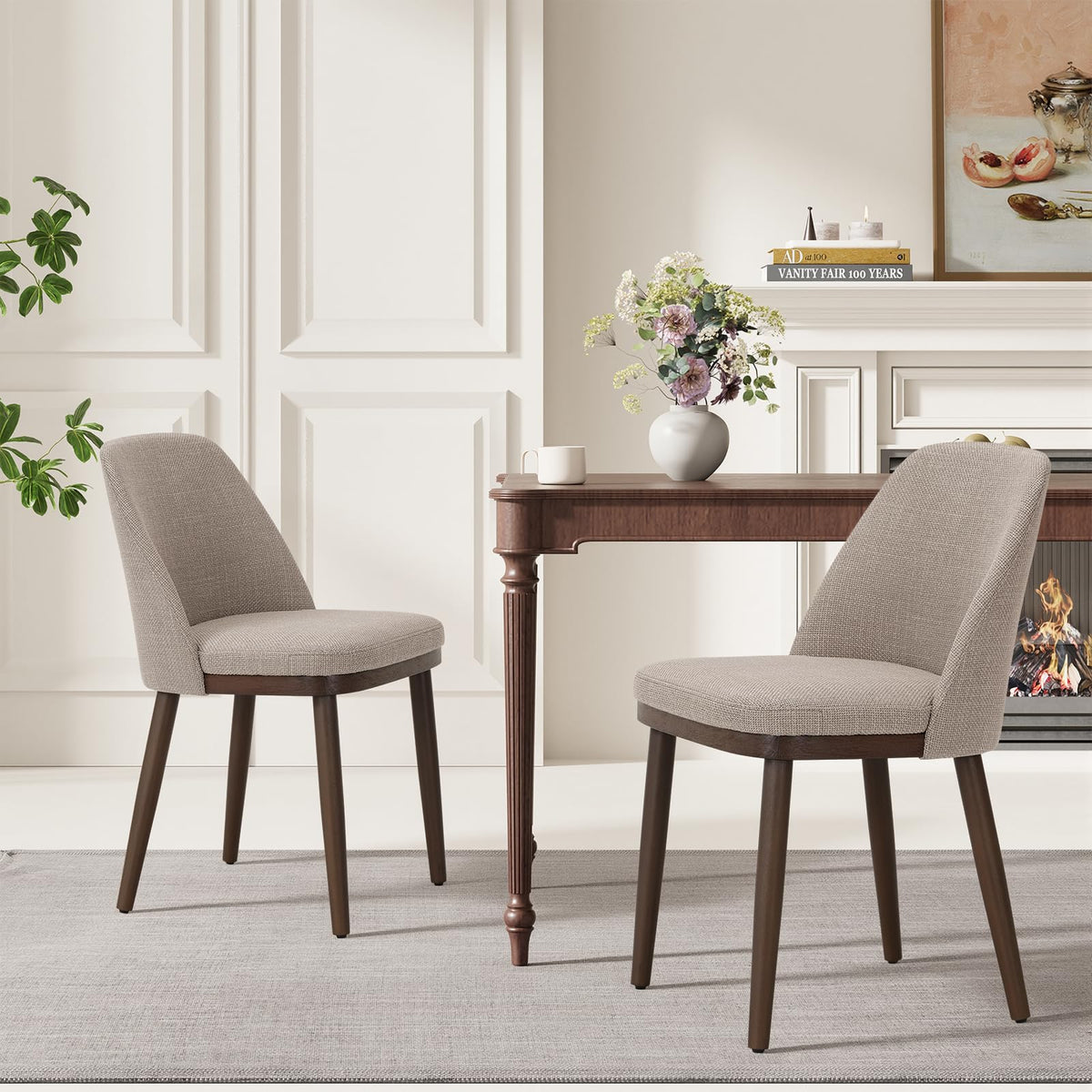 MALOL Thick Wood-base Dining Chairs Set of 2, Upholstered Kitchen Chairs with Solid Wood Legs and Thick Seat Cushion