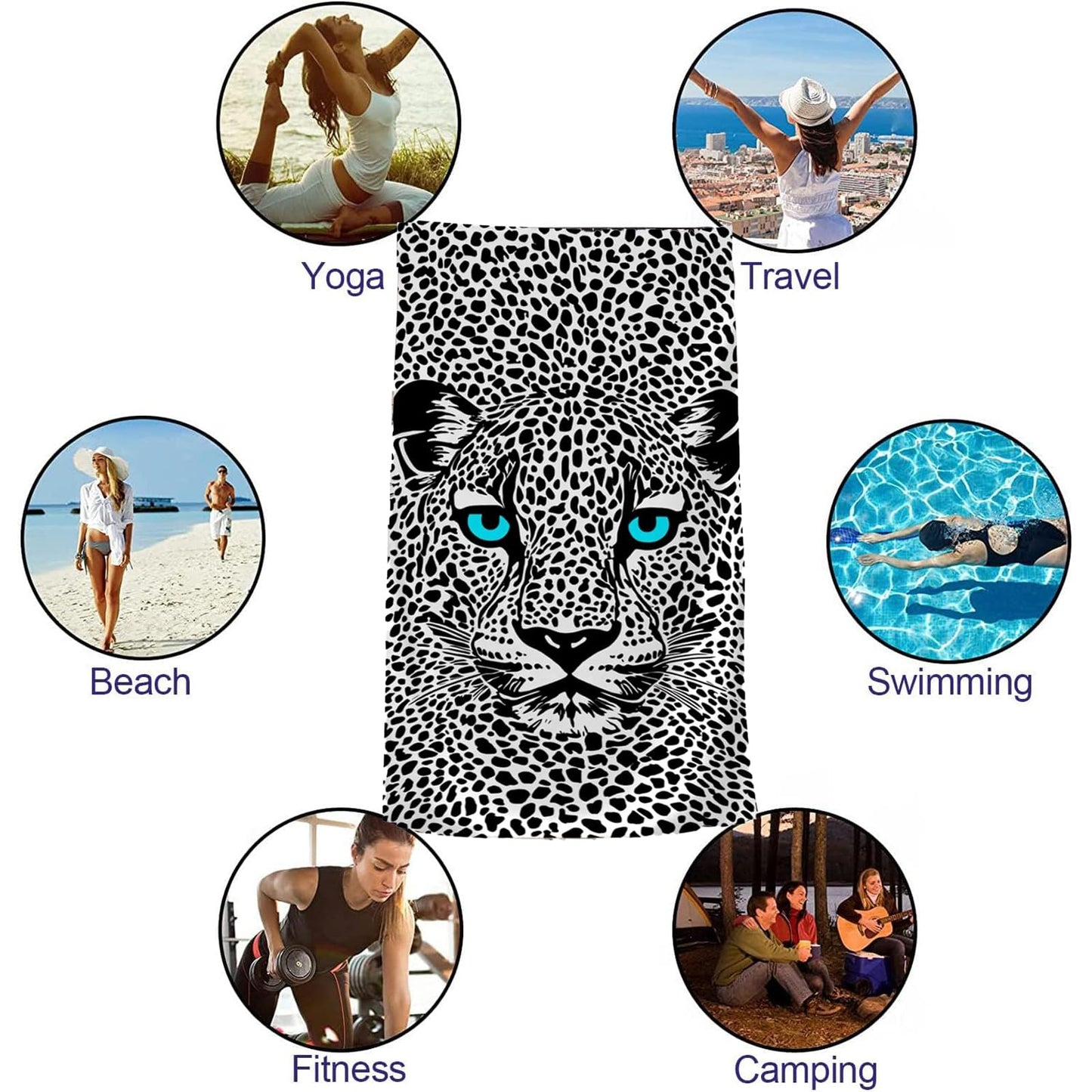 Vibe2Go Microfiber Leopard Beach Towel, Funny Cheetah Lightweight Beach Towels for Women Adults Girls