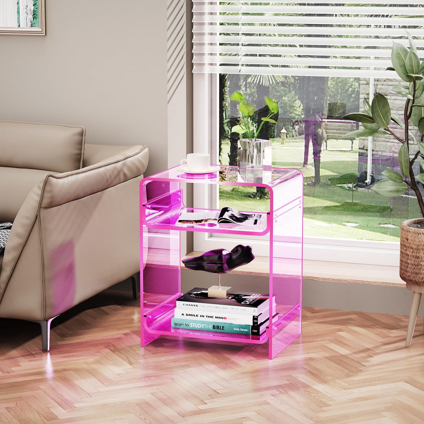 solaround Acrylic Side Table, 45 x 30 x 58 cm, Pink