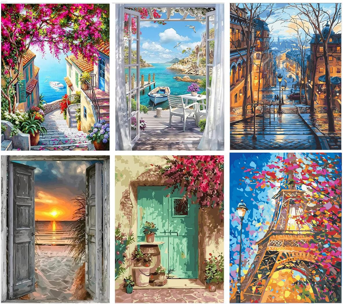Mrnsiet 6 Packs Stamped Cross Stitch Kits, DIY Colorful Landscapes Cross Stitch Ornament Mosaic Kits for Adults Beginners, Counted Embroidery