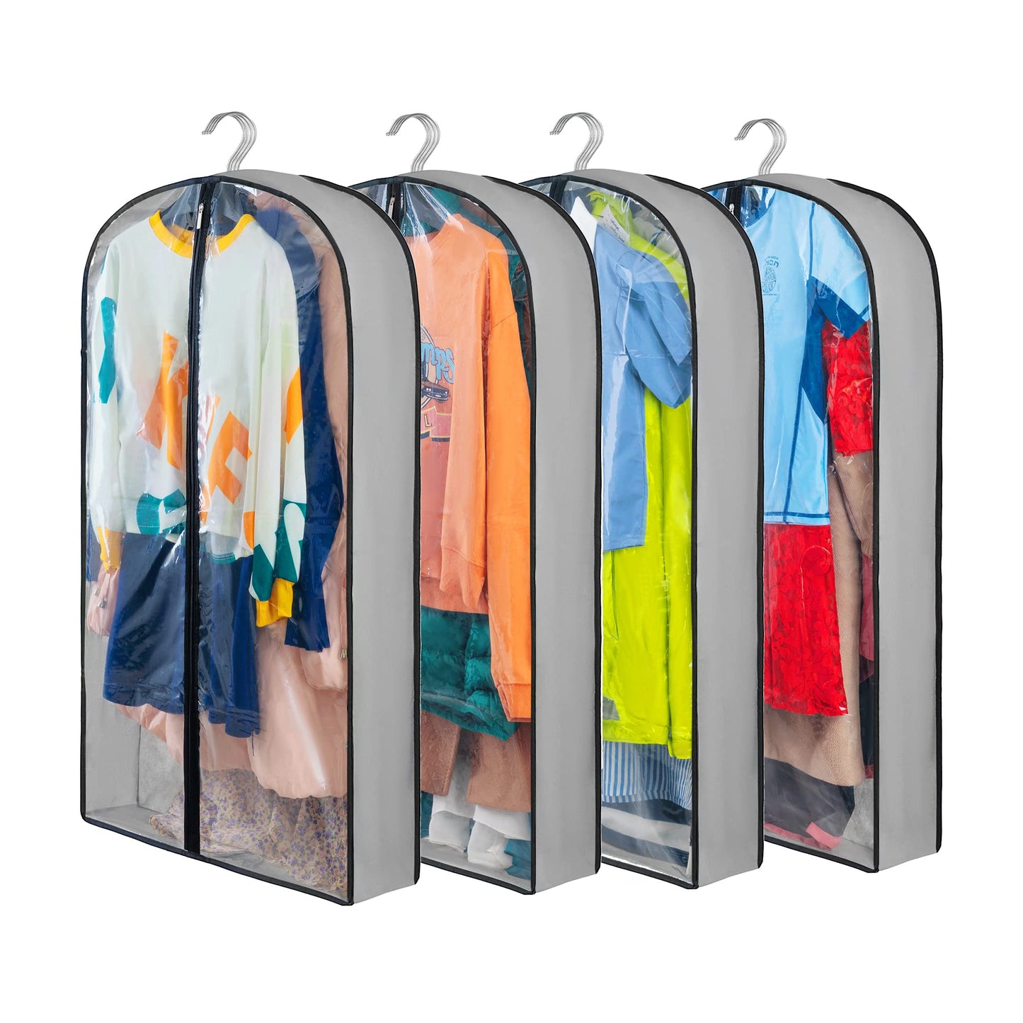Eindas 4 Pack Clothes Covers with Zip, 40'' (102cm) Garment Bags Storage Gusseted Suit Protector Breathable Hanging Bag Jacket Coat for Wardrobe