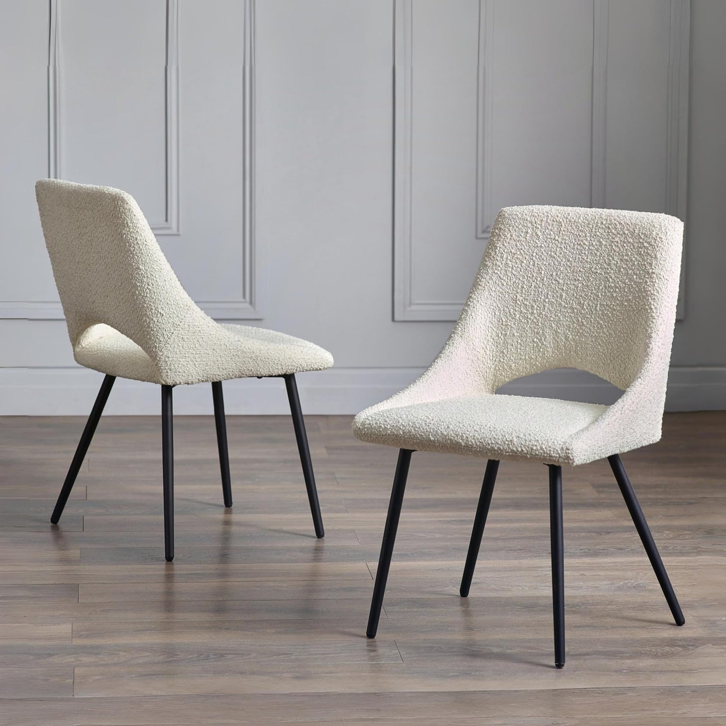 Julian Bowen Set of 2 Iris Boucle Dining Chairs-Ivory, 84 x 61 x 52