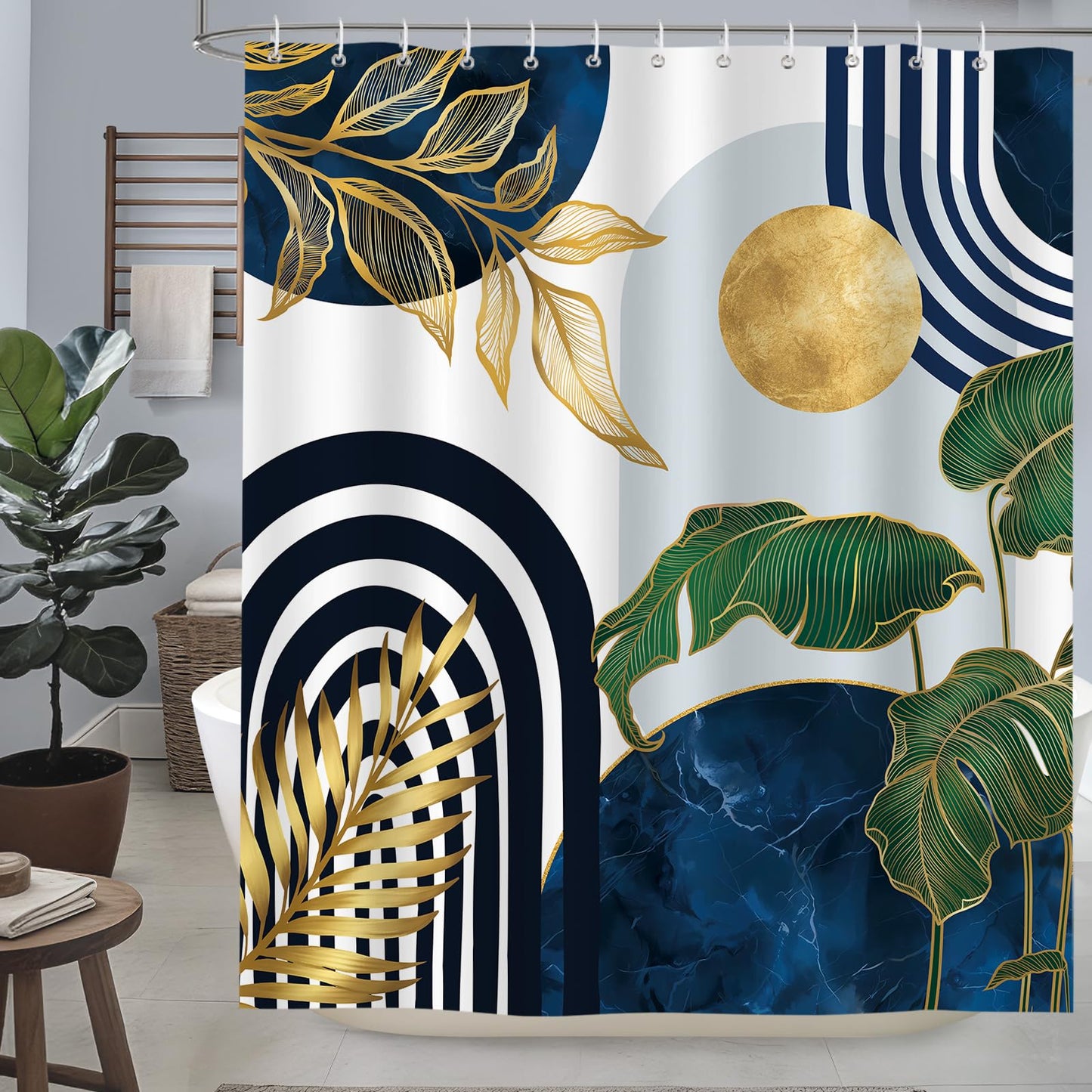 hometrixx Boho Mid Century Abstract Leaf Shower Curtain Blue 72X72Inch