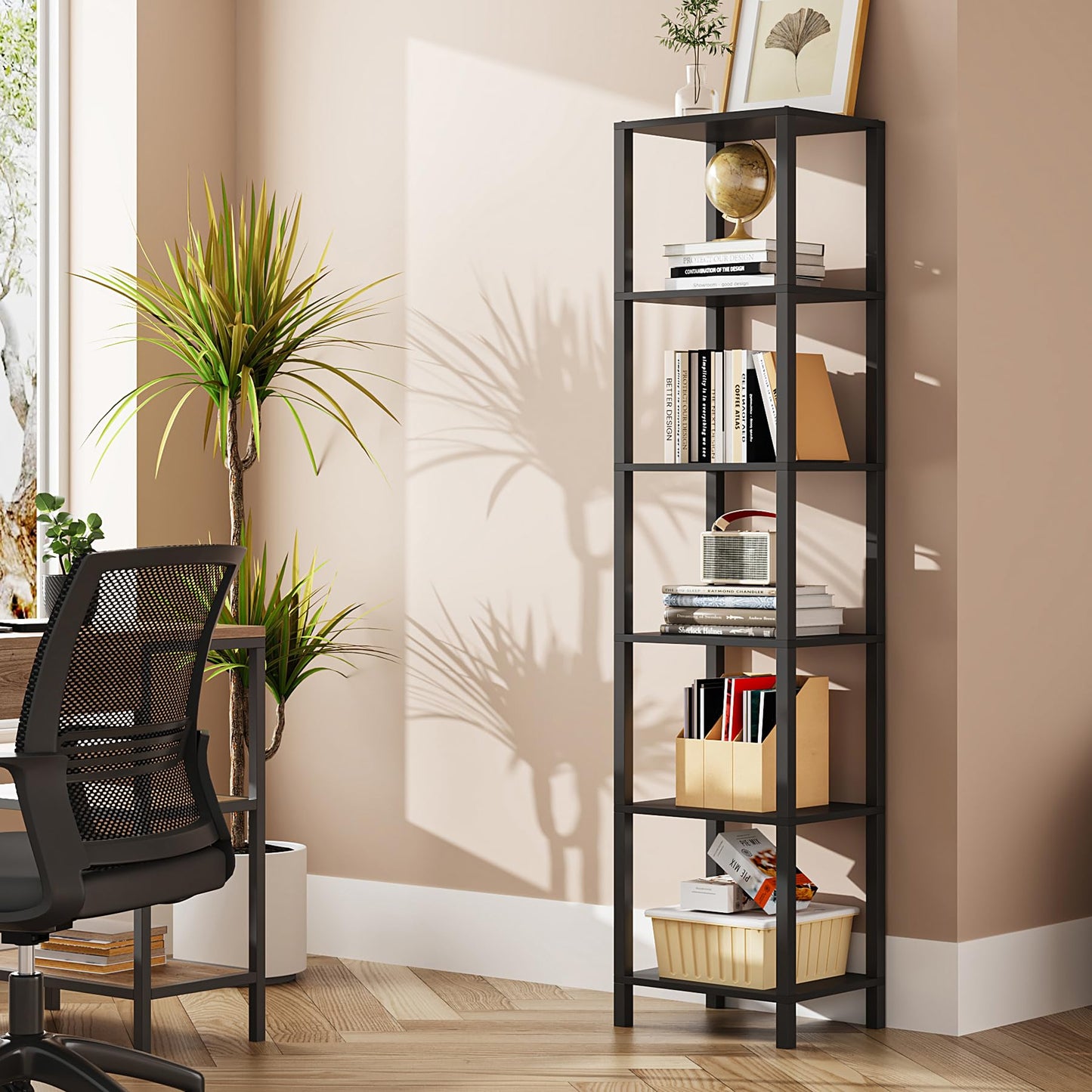 TUTOTAK Bookshelf, 6-Tier Tall Book Shelf, Narrow Bookcase for Small Space, DIY Stackable Bookshelf, for Living Room, Office, Study, Entryway
