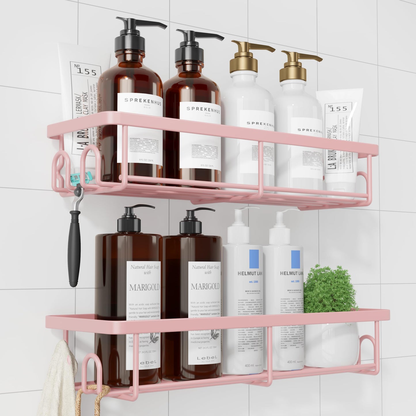 Kitsure 2 Pack Rustproof Shower Caddy - Minimalist Style Bathroom Shelves, Wall-Mounted Shower Shelf, Large Capacity&Durable Bathroom Accessory,