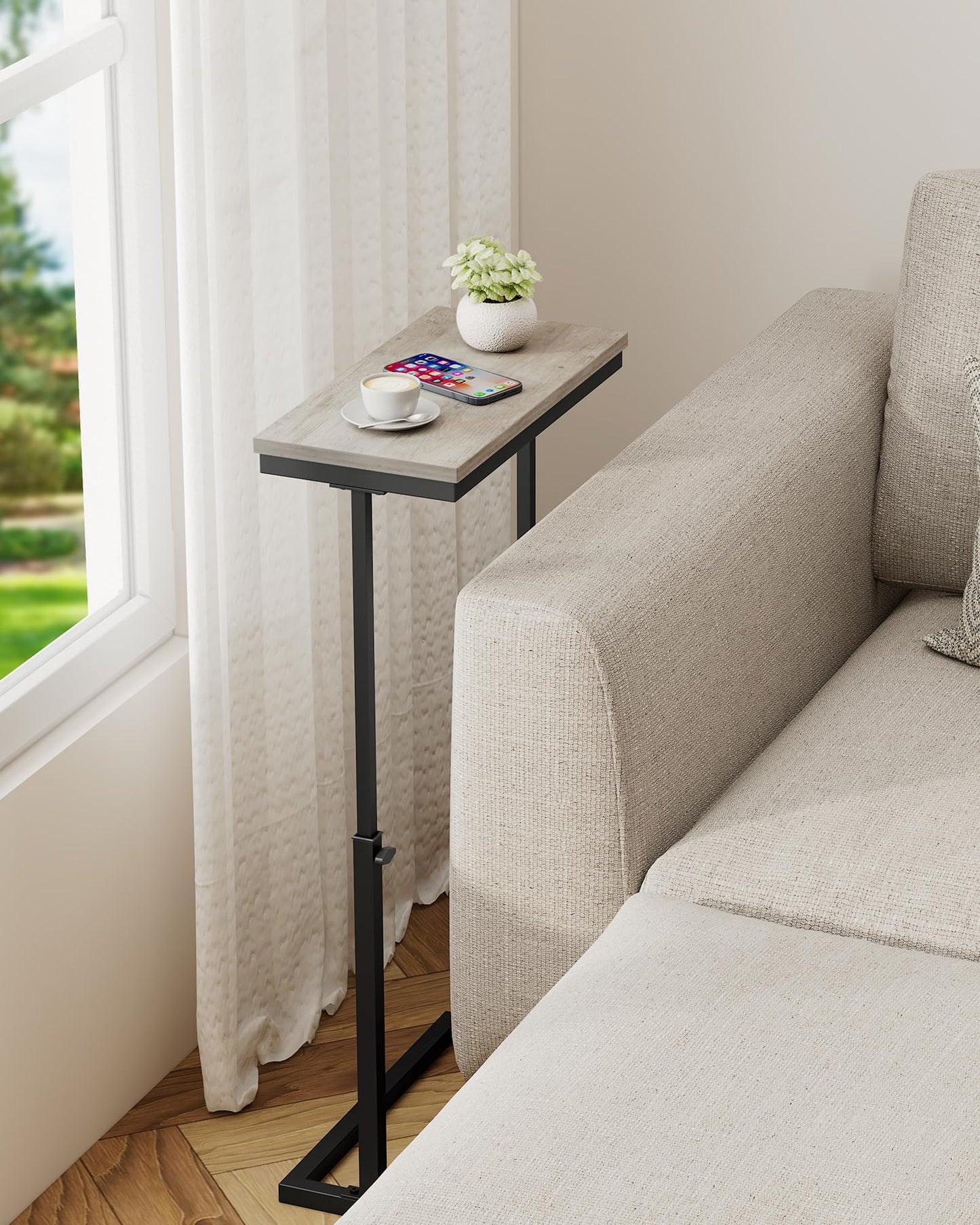 TUTOTAK End Table, Side Table, Tall Couch Table, Sofa Table, Living Room, Bed Room, Greige TB01BG0832EU
