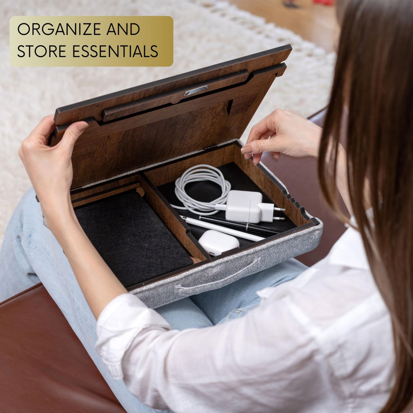 Vigo Wood Laptop Tray - Ergonomic Design with Cushioned Bottom and Mousepad Drawer - Adjustable Height for Comfortable Work Anywhere - Ideal for Home