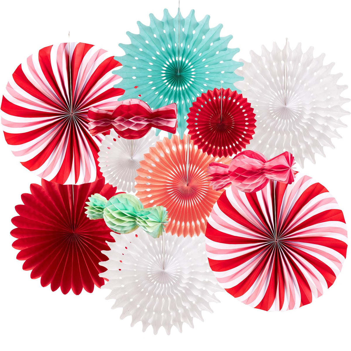 SUNBEAUTY Christmas Paper Fans Decorations Classroom Decorations Hanging Paper Fans with Candy Red and Green Christmas Folding Fan for Xmas Holiday