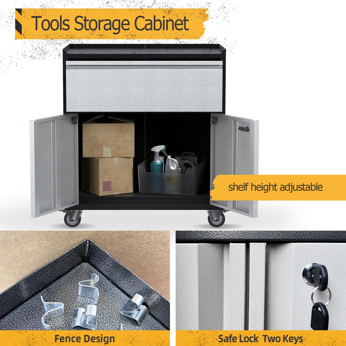SUPEER Metal Garage Cabinet with Wheels and 2 Doors &1 Drawer