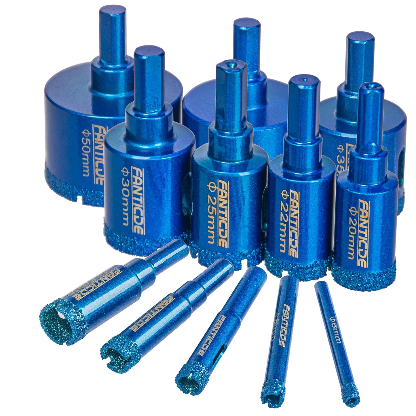 FANTICDE Diamond Drill Bit Set, 12PCS Brazing Core Hole Saw Cutter Tools Set, Diamond Hole Saw Core Drill Bit for Porcelain Tile Ceramic Stone Granite