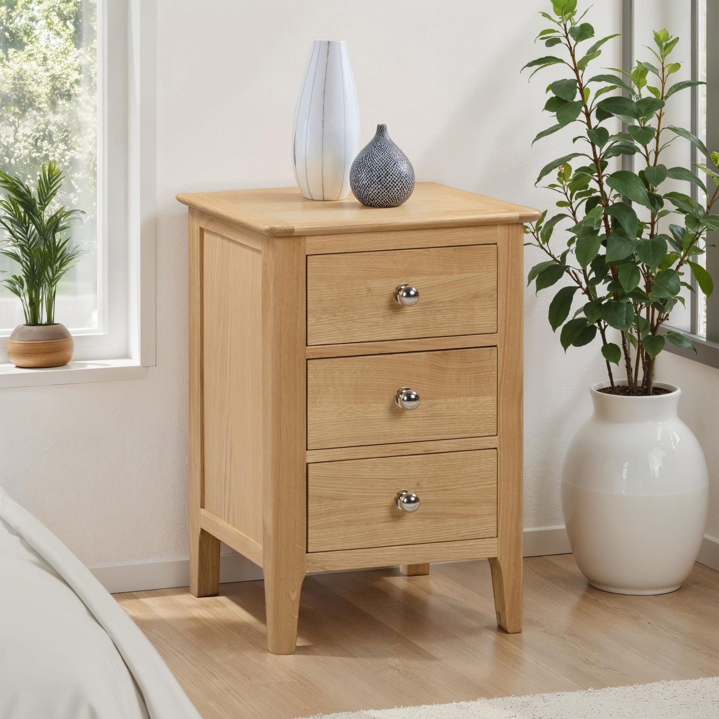 Julian Bowen Cotswold Bedside Table, 3 Drawer, Solid Oak - H65 x W45 cm