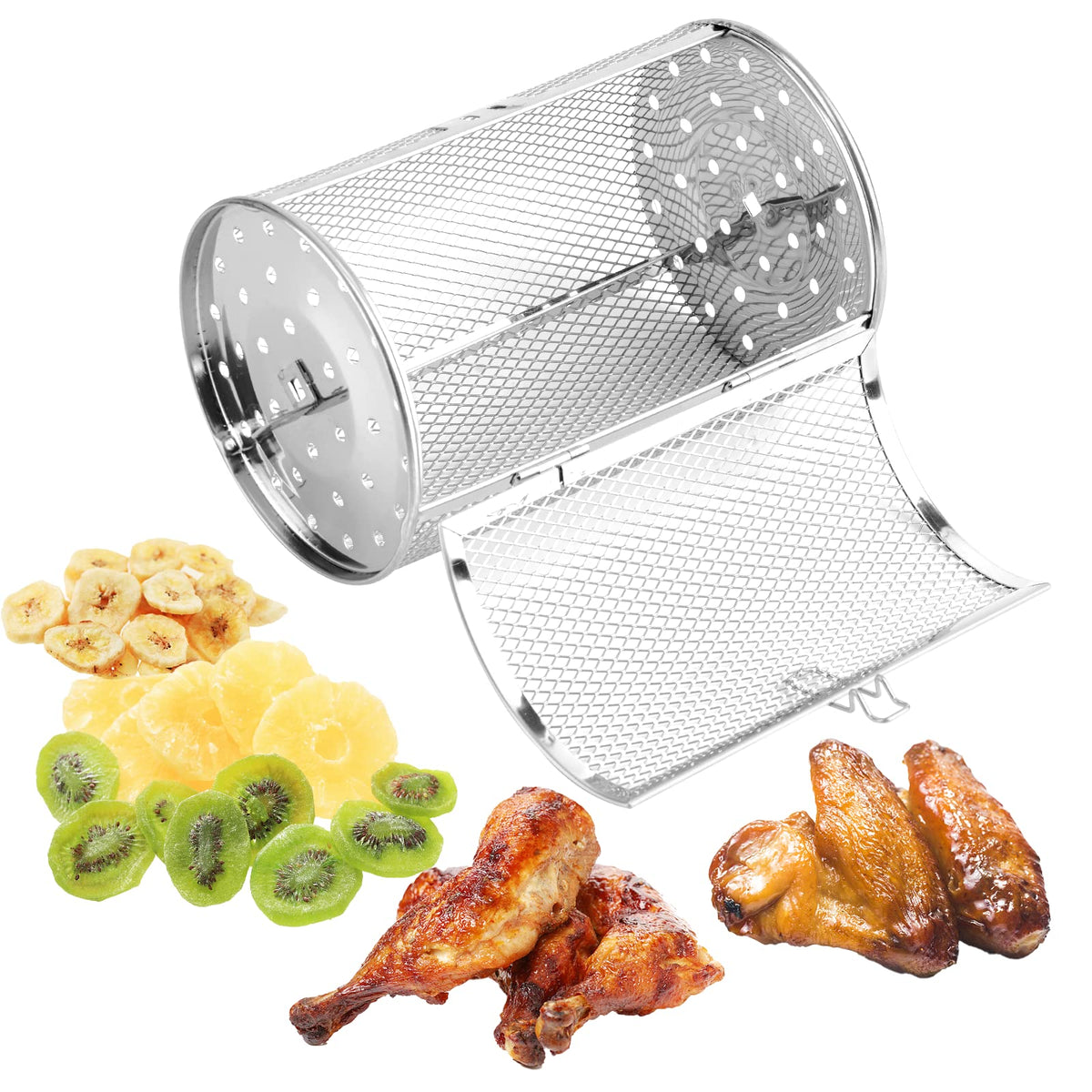 Tower Air Fryer Basket - Stainless Steel Tower Rotisserie Basket, air Fryer Oven Accessories, 360 Degree Rotating Grill Roaster Drum for Air Fryer