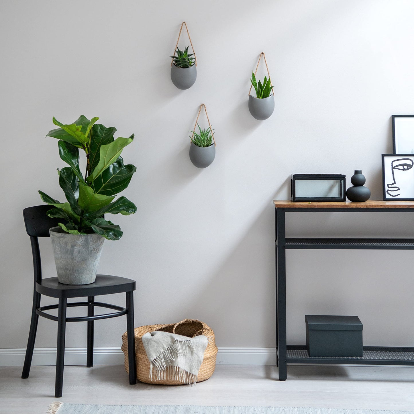 Kazai. Wall Planters -Ellie- | Hanging Ceramic Plant Pots, 3 Pieces, for Succulents and more | Wall Decoration for Indoors, Balcony and Garden | Grey