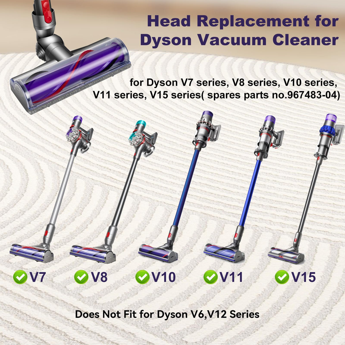 SHUOMAO Brush Head for Dyson V7/V8/V10/V11/V15 Vacuum,Turbine Motorhead Floor Head Replacement Spare Parts Attachment,Tool Roller Brush Accessories