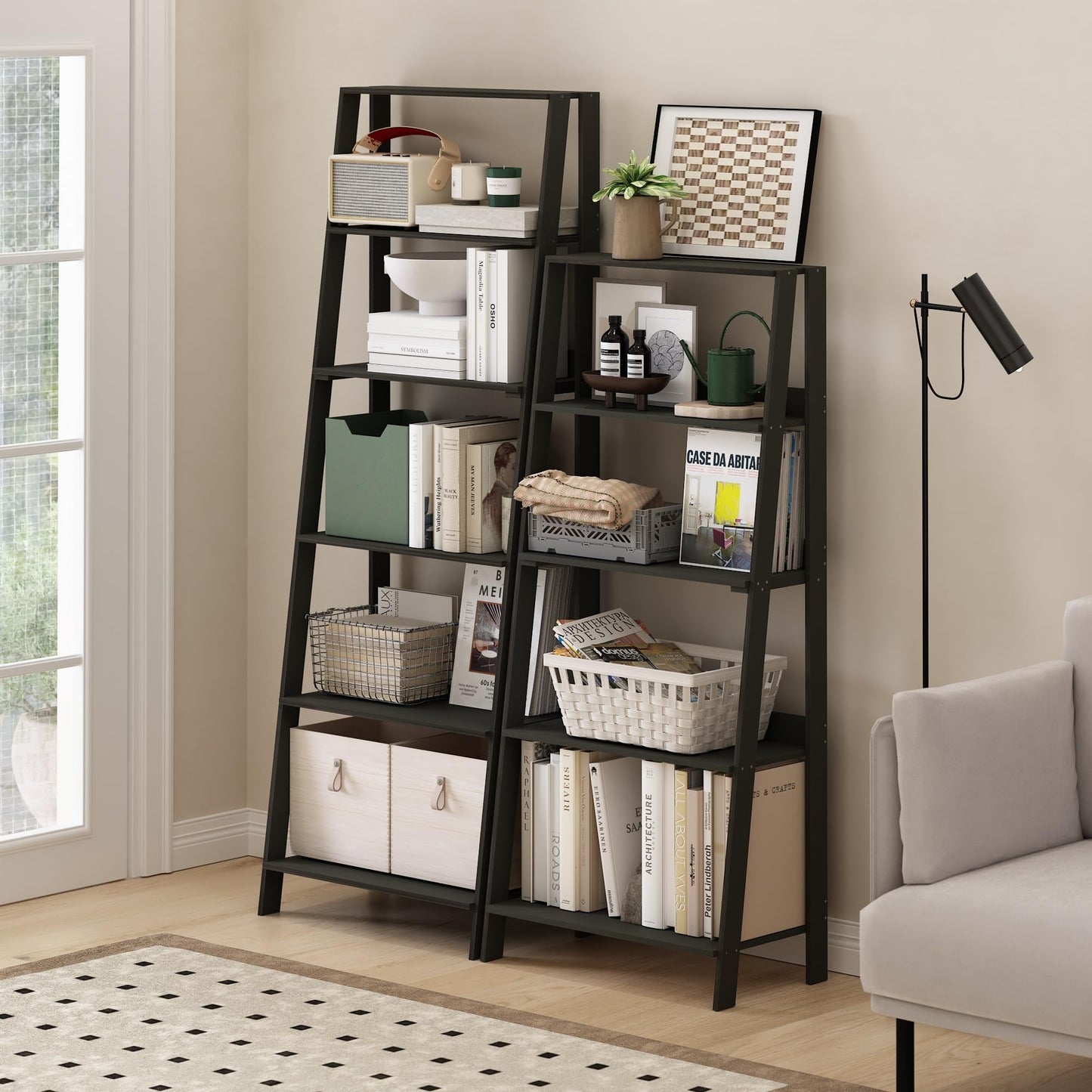 Furinno LADDER Shelf, 6-Tier Ladder Book Shelf, Bookcase, Storage Shelves, Storage Rack, for Organization and Storage, Living Room, Home Office