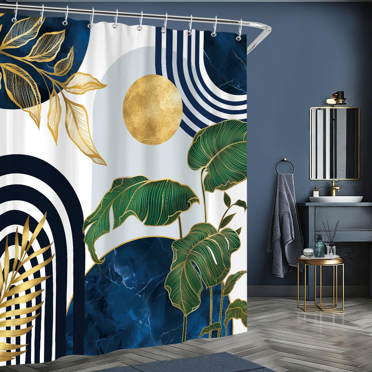 hometrixx Boho Mid Century Abstract Leaf Shower Curtain Blue 72X72Inch