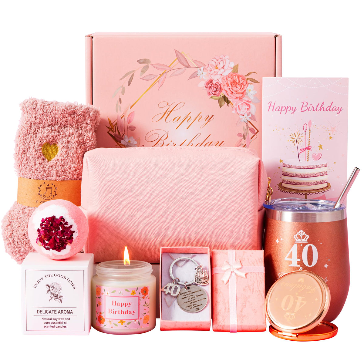 40th Birthday Gifts For Women, Happy 40yr Bdy Birth-day Hamper Basket For Her, Turning 40 Year Old Female Birthday Gifts,Pamper Box For Ladies,