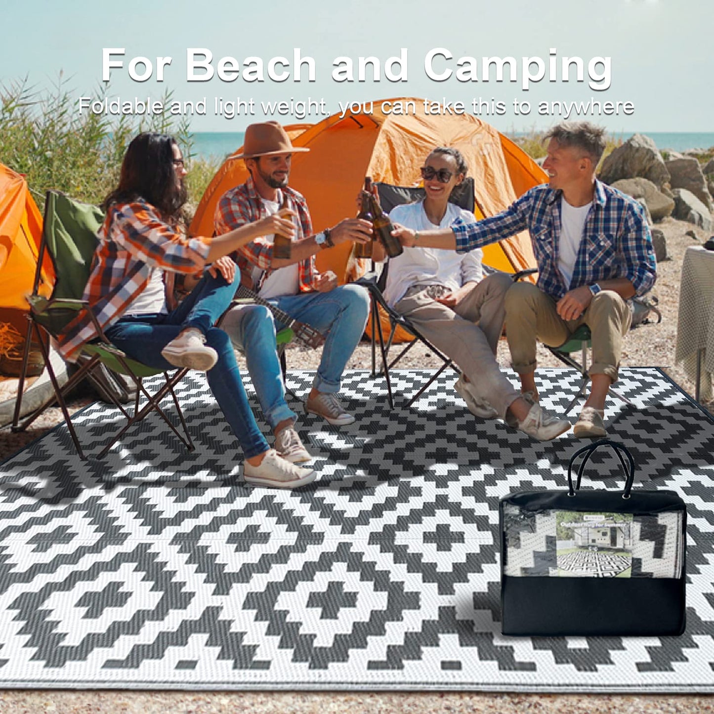 CHOSHOME Outdoor Waterproof Garden Carpet 120x180CM Lightweight Camping UV Resistant Portable Easy Cleaning Balcony Rugs for Picnic Beach BBQ Grey