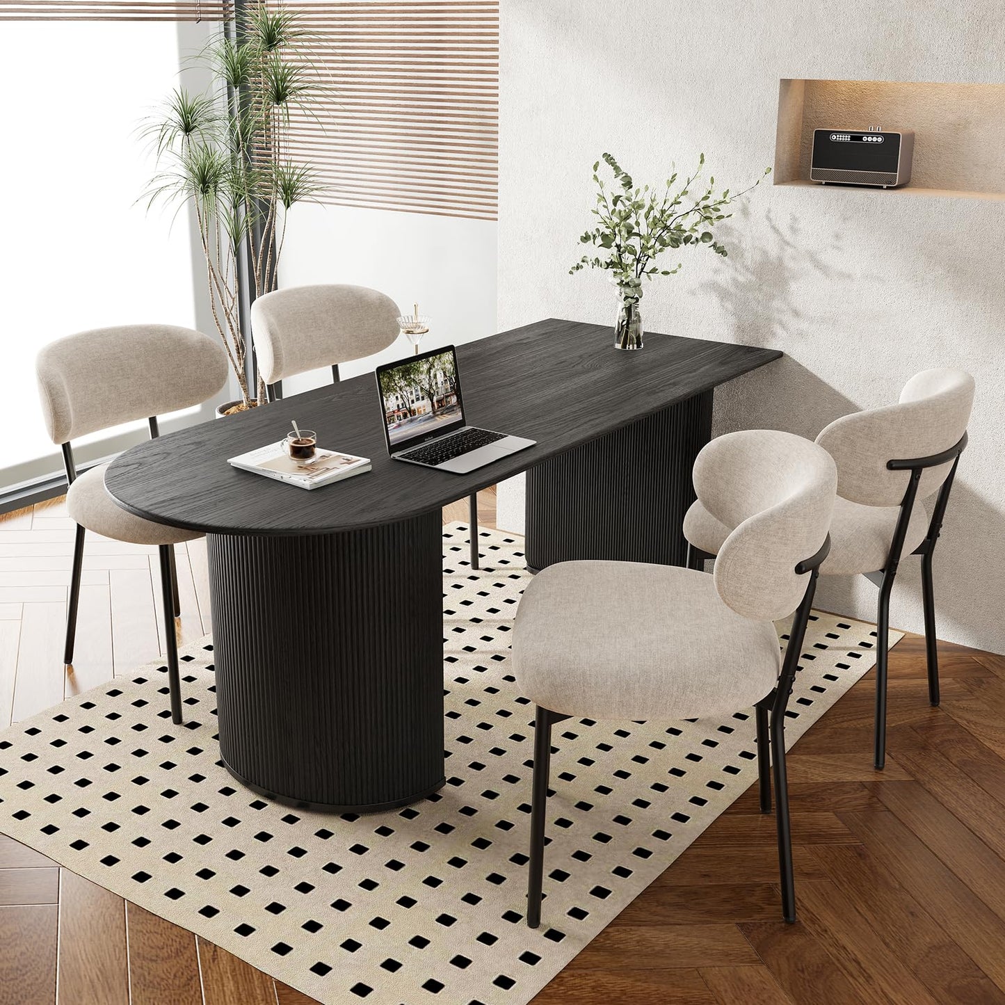 MALOL Dining Chairs Set of 4, Fabric Chairs for Dining Room with Metal Legs & Curved Backrest & Thick Cushion