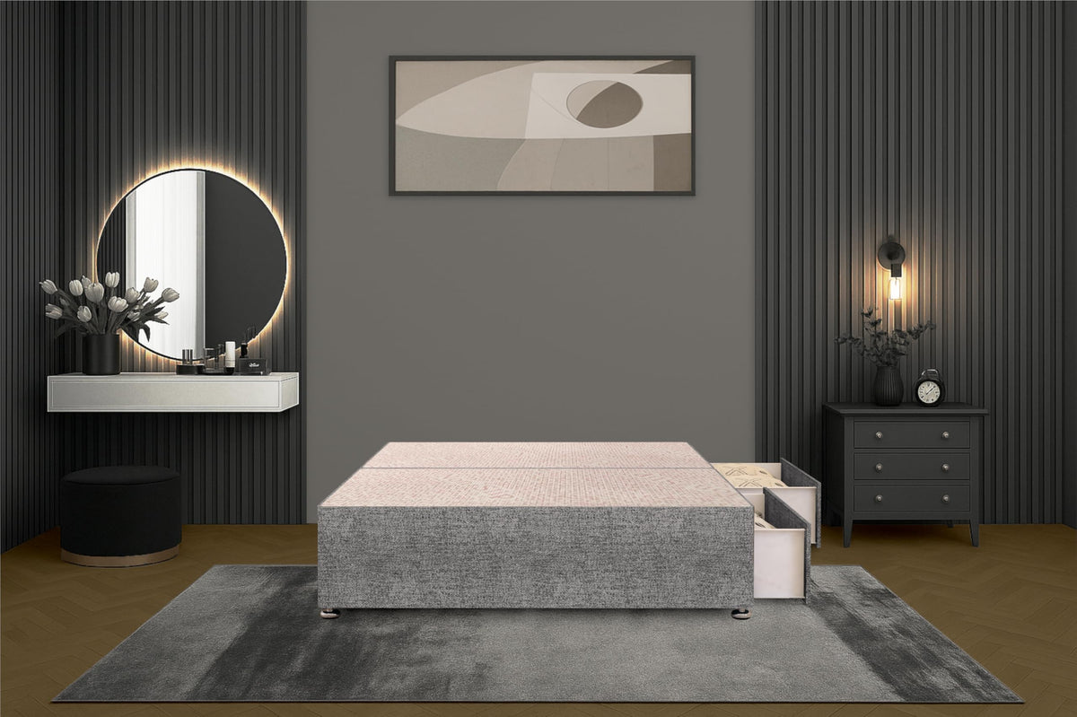 Bed Centre Flexby Divan Bed Base Only with 2 Drawers (Same Side), No Headboard - Available in 3FT, 4FT, 5FT & 6FT