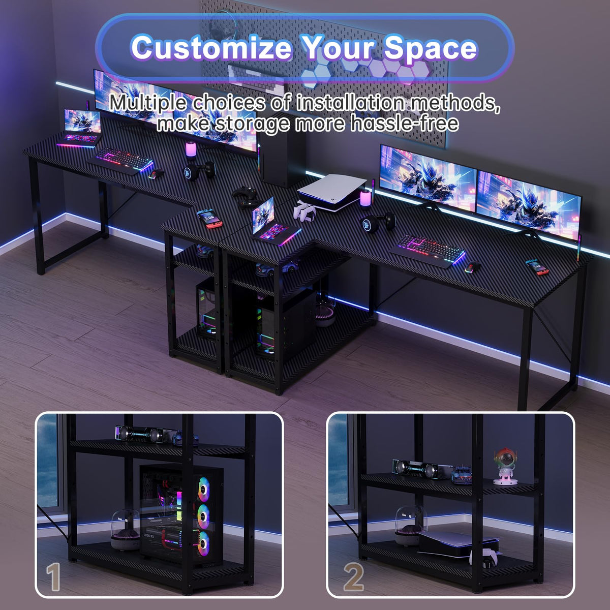 JUMMICO L Shaped Desk 120x80cm with Storage, Corner Computer Desk with Reversible Shelf, Sturdy Office Desk & Workstations for Home Office
