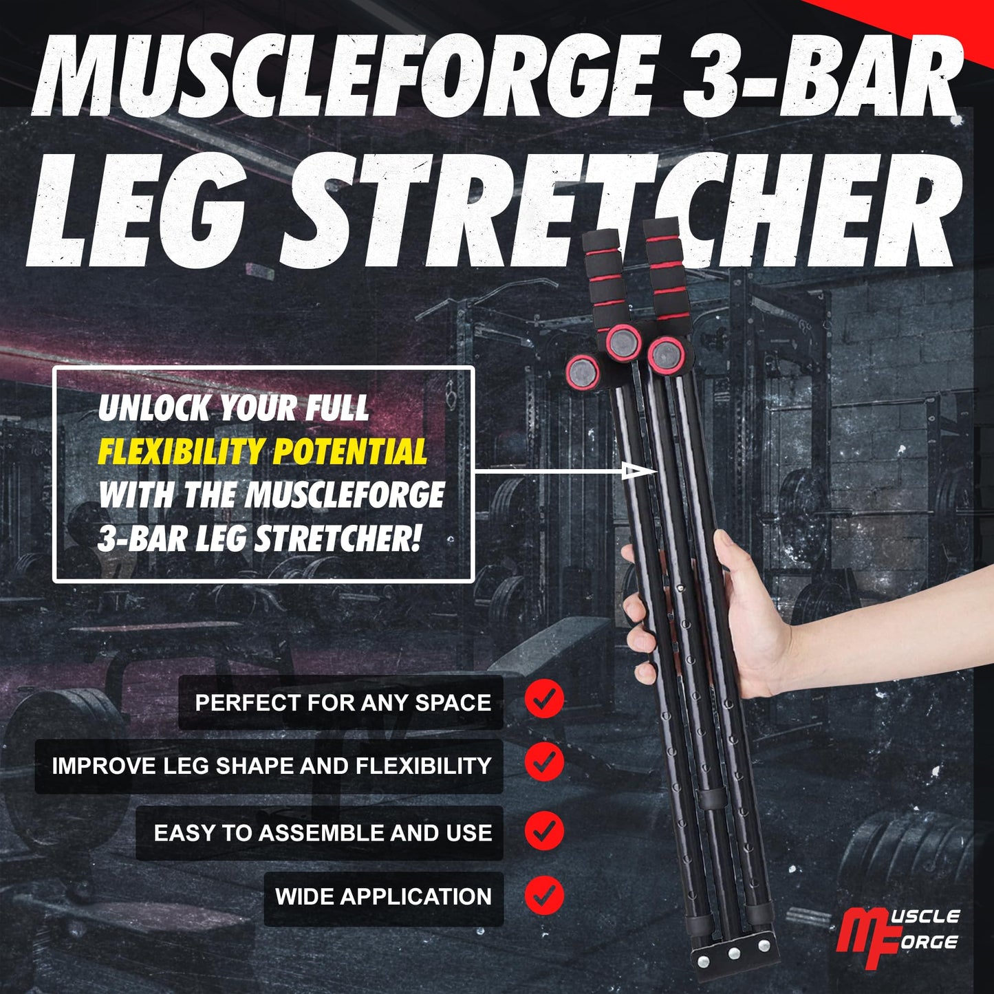MuscleForge? 3 Bar Leg Stretcher for Splits and Adductor Stretch Spreader to Over 180? Split Machine Trainer for Martial Arts Ballet Stretching