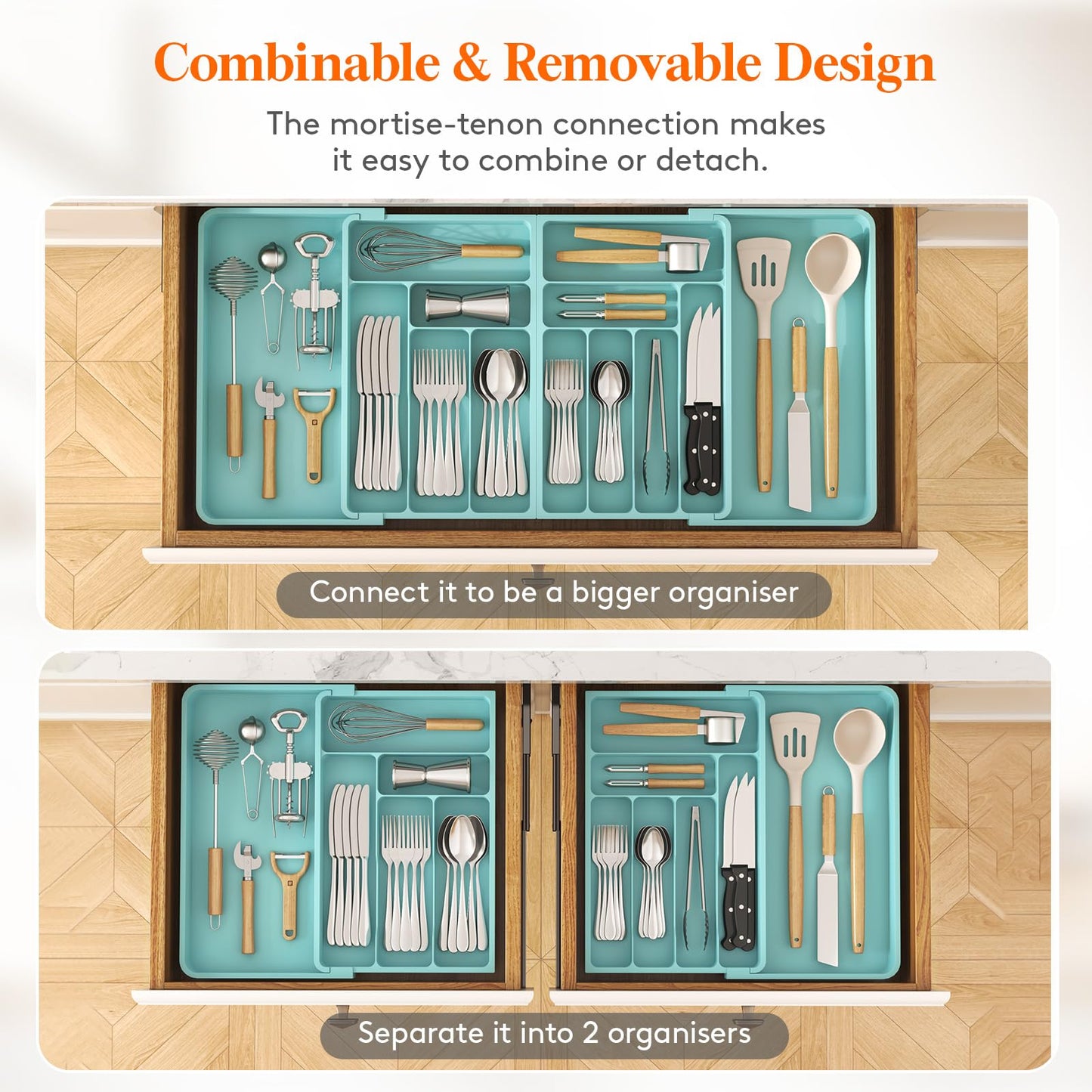 Lifewit Extra Large Cutlery Drawer Organiser, Expandable to 36 Inches Utensil Tray for Kitchen, Adjustable Silverware and Flatware Holder, Compact