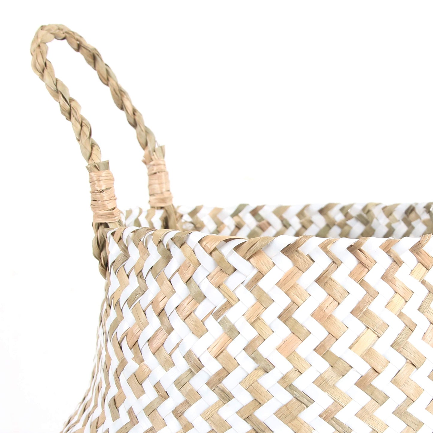 FEILANDUO Laundry Basket Wicker Woven Belly Baskets Decor Home Storage for Fruit Hand-woven Seaweed Collapsible with Handle for Organizer Plant Pot