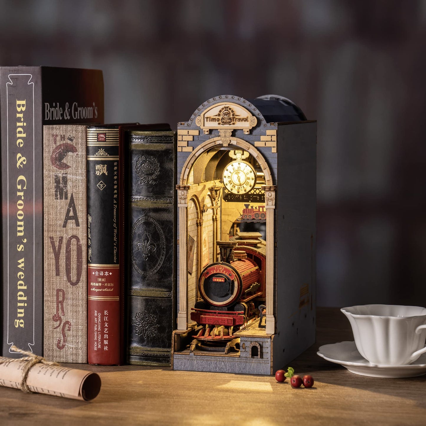 Rolife Book Nook Kits for Adults Diy Miniature Kit with LED Light for Desk Library Bookshelf Decoration 3D Wooden Puzzle Booknook Model Kits for