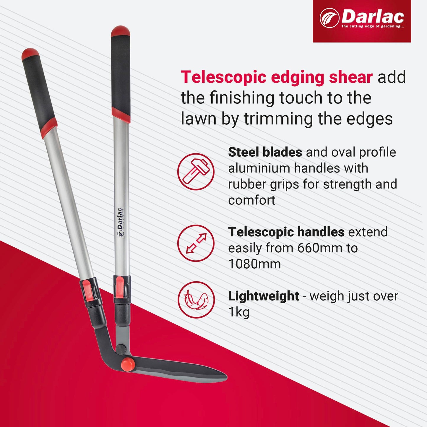 Darlac Telescopic Edging Shear ? Garden Lawn Edging Shears with Extendable Handles & Razor-Sharp Blade ? Adjustable to Any Gardener's Height ?