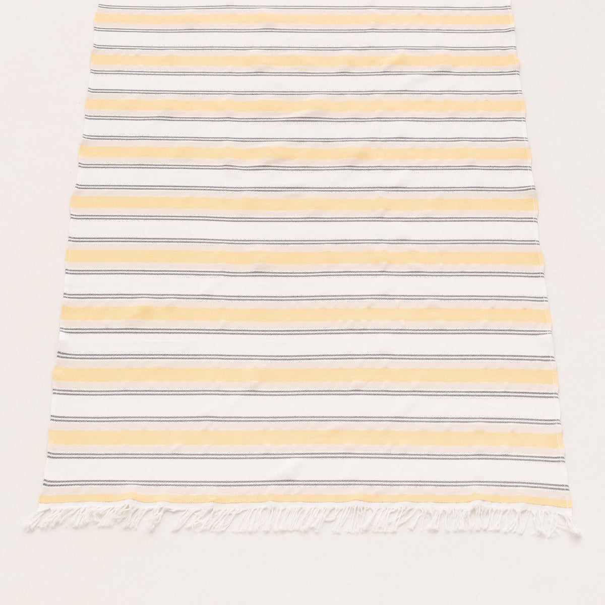 GAMUSI Rectangular Beach Towel - Bath Fouta - Tinted Yarn Embossed Fabric with Fringes - Yellow/White