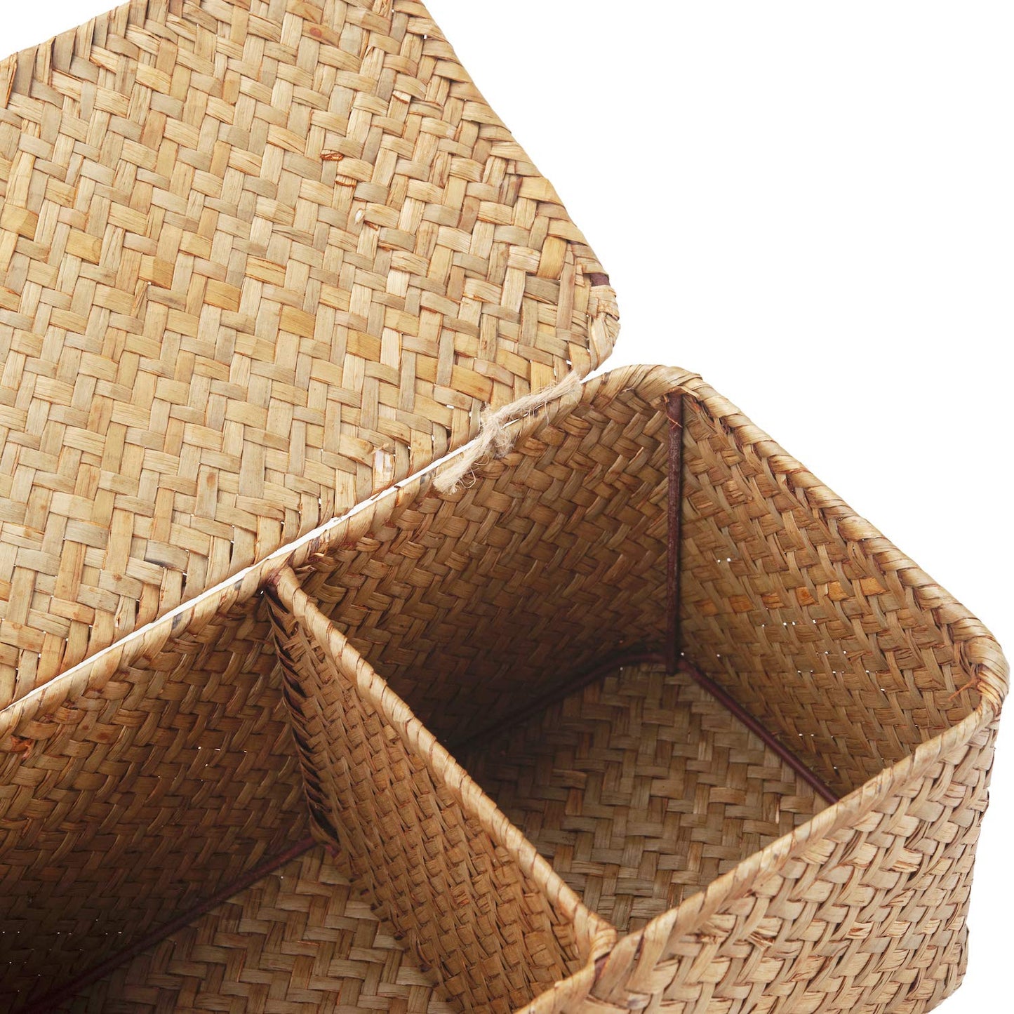 Seagrass Storage Basket with Lid Small Woven Shelf Baskets Rectangular with Sections for Organize Snack Toys Tampon