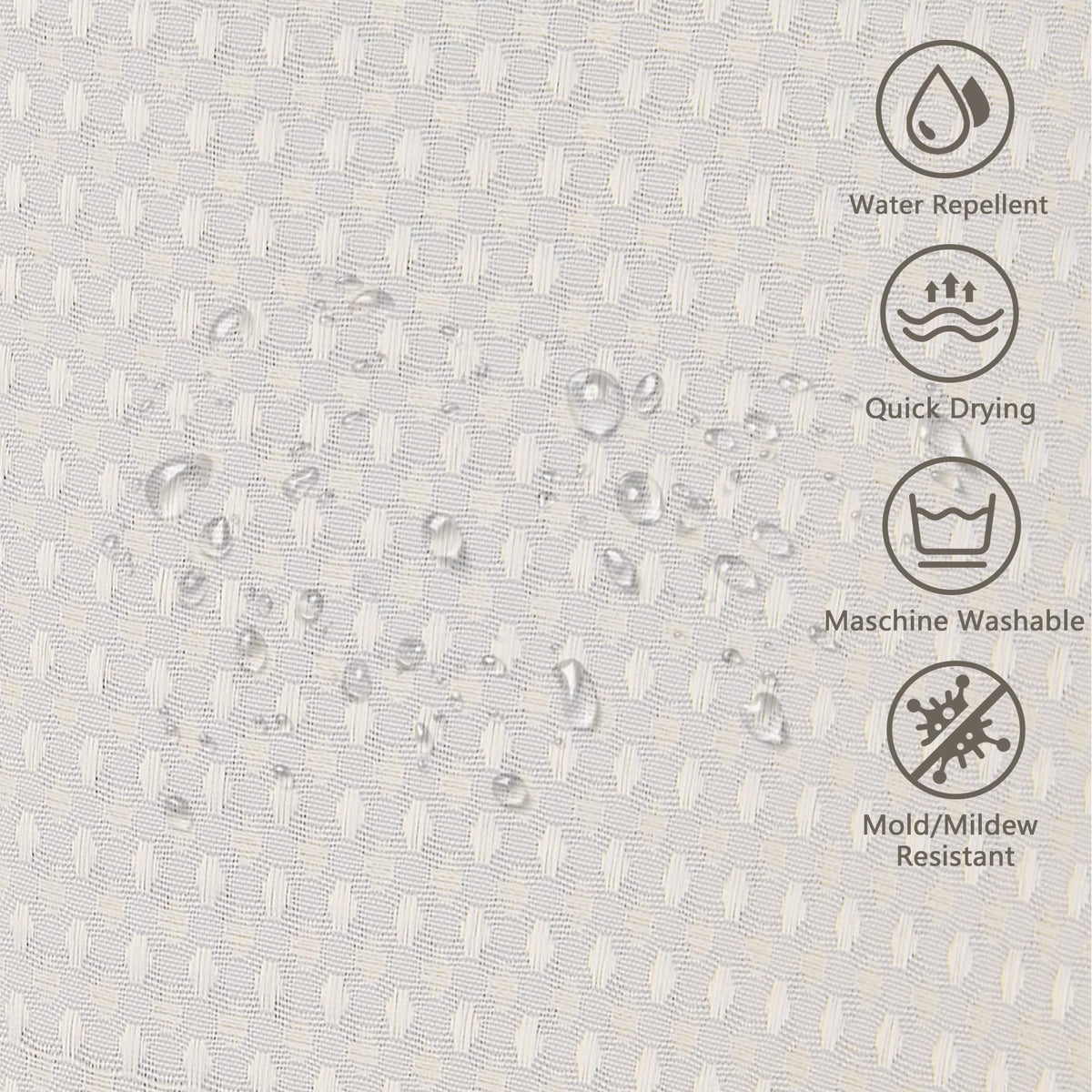 FIISAYL Shower Curtain for Bathroom, Weighted Hem, Waterproof and Anti Mould Resistant Waffle Fabric Curtains with 12 Hooks, Machine Washable