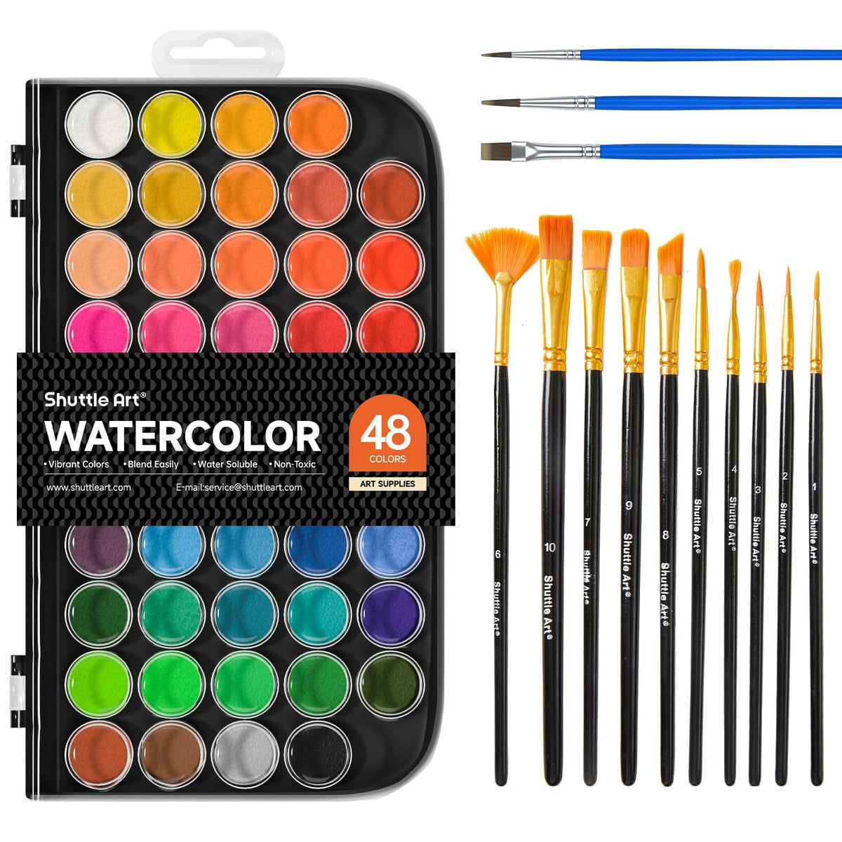 Shuttle Art 58 Pack Watercolour Paint Set, 48 Colours Watercolour Pan with 13 Paint Brushes for Kids and Beginners to Watercolour Paint, Bullet