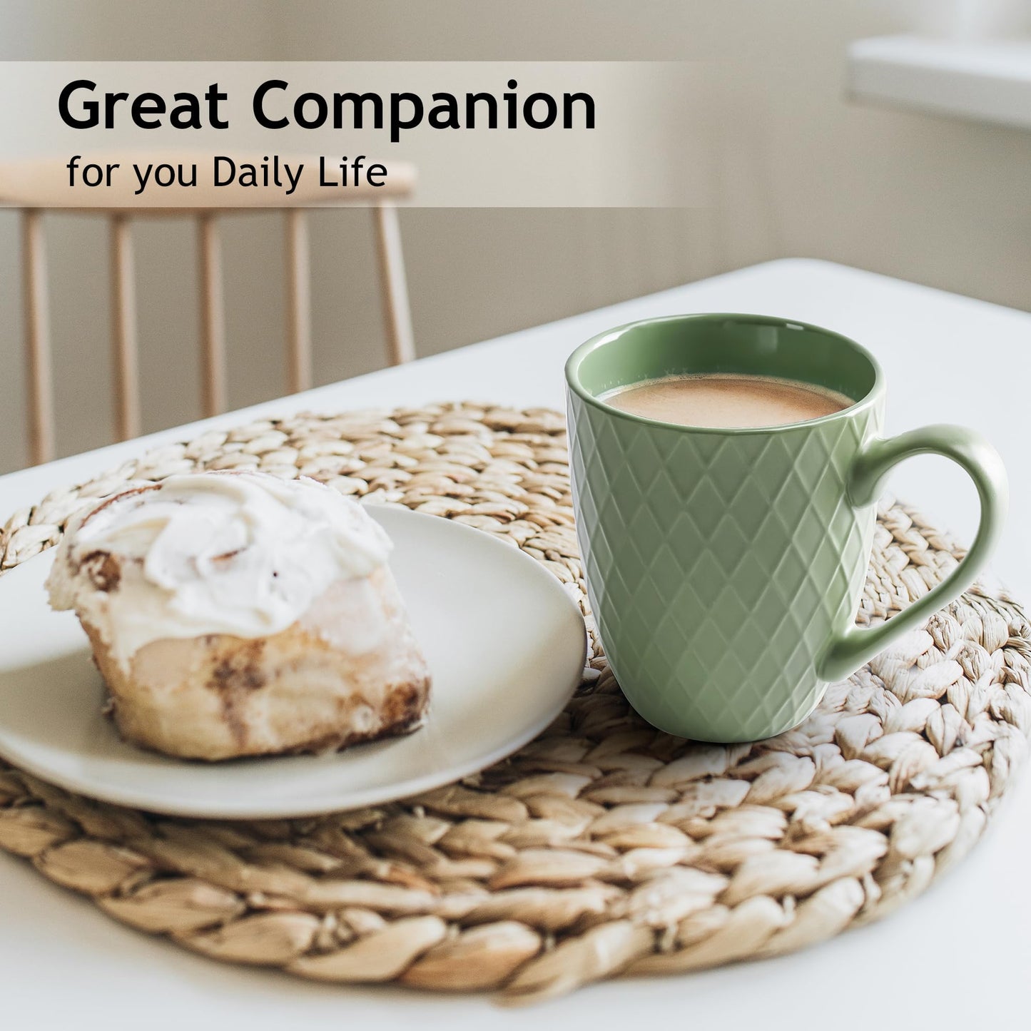 MIAMIO  6 x 400 ml  Coffee Mug Set/Mug - Modern Ceramic Mug Matt - Coffee Mug Large - Palmanova Collection (Green)