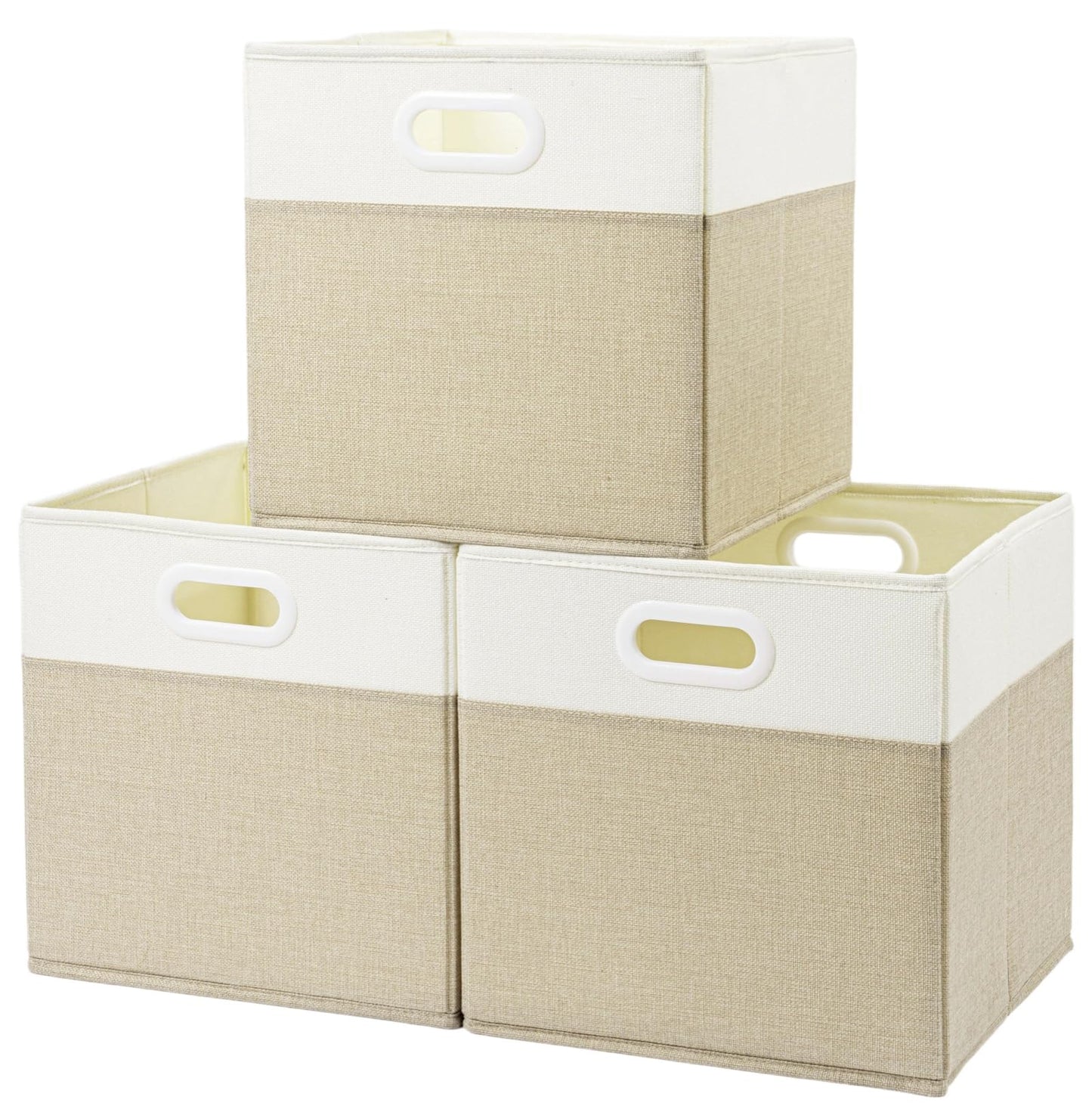 SOCOHOME Fabric Storage Boxes,25x25x25cm Storage Cube, Foldable Storage Baskets for Toys Nursery Closet(Light Khaki/Cream White, 3 Pack)