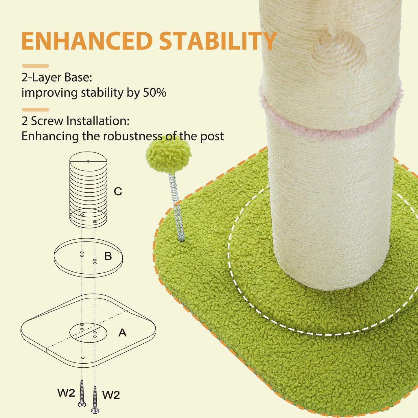PAWZ Road Cat Scratching Post, Tall Cat Scratcher for Indoor Cats with Super Thick Scratching Post [Dia=14cm], Removable Fluffy Cat Bed, Cat Scratch